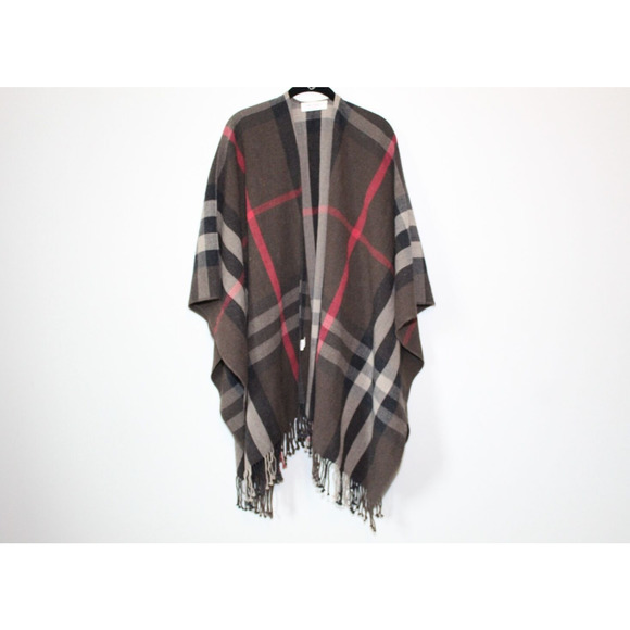 Mer Sea Classic Travel Wrap Plaid Fringe Poncho Brown MerSea One Size OS H14279 - Picture 10 of 10